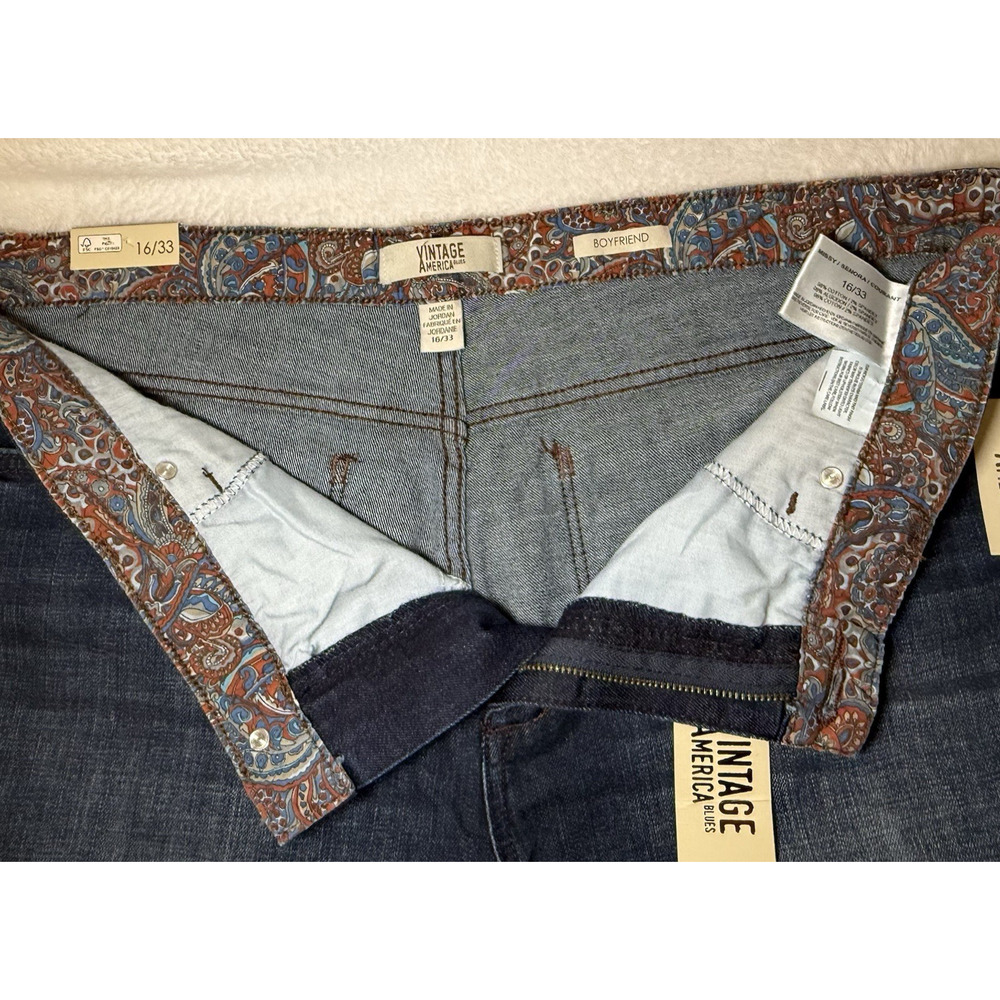 Vintage America Blues Boyfriend Jeans Women 16/33 Dark Wash Cuffed Stretch - Picture 6 of 8